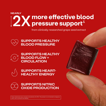 Humann SuperBeets Heart Chews, Beet Root Powder Support Energy Supplement, Nitric Oxide and Blood Pressure Support, Grape Seed Extract & Non-GMO