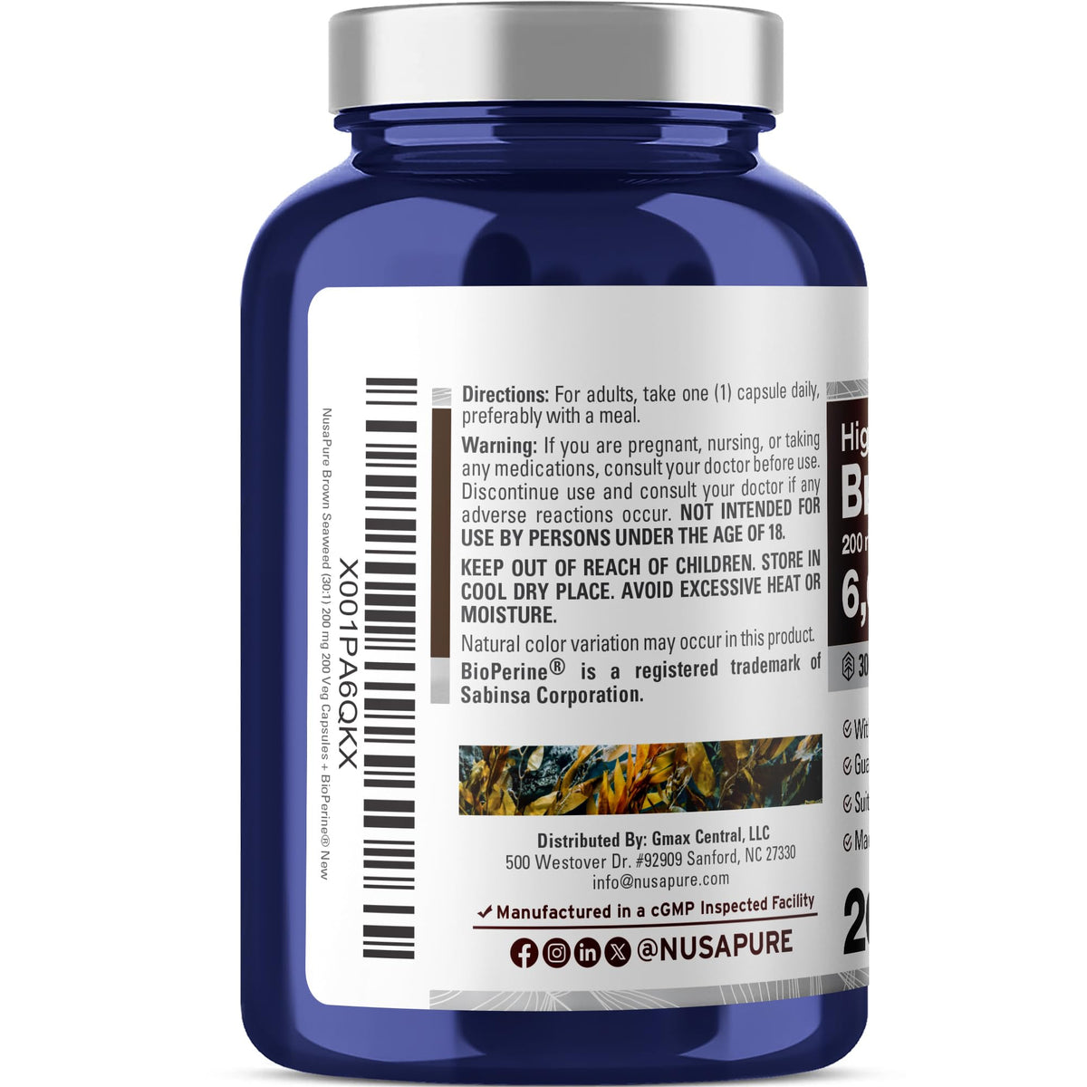 NusaPure Brown Seaweed 30:1 Extract, 200 mg Equivalent to 6,000 mg 200 Veggie Capsules - (Vegan, Non-GMO Bioperine) NusaPureBuy Supplements Australia