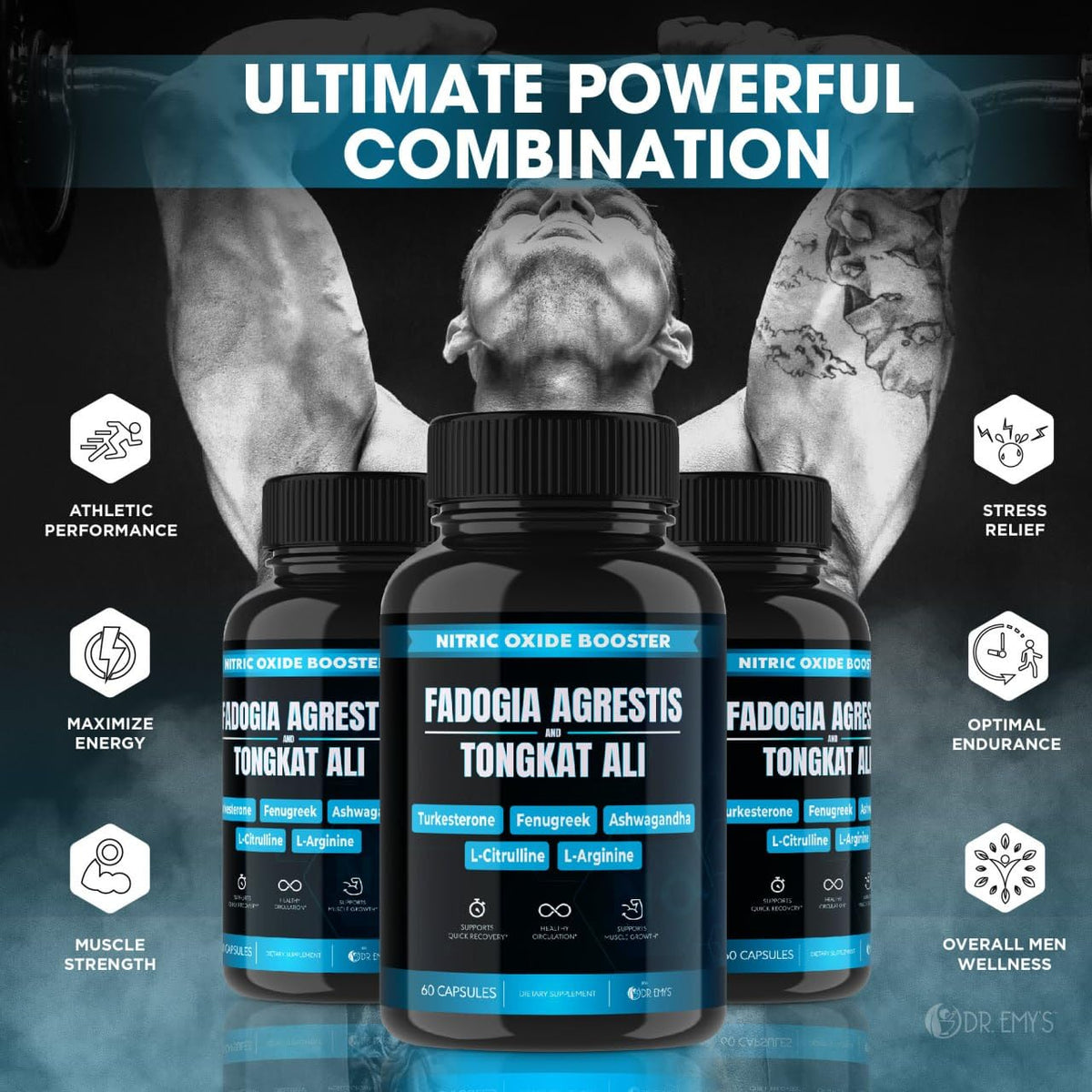 (2 Pack) Tongkat Ali Fadogia Agrestis Nitric Oxide Ashwagandha Supplement for Men Dr. Emy'sBuy Supplements Australia