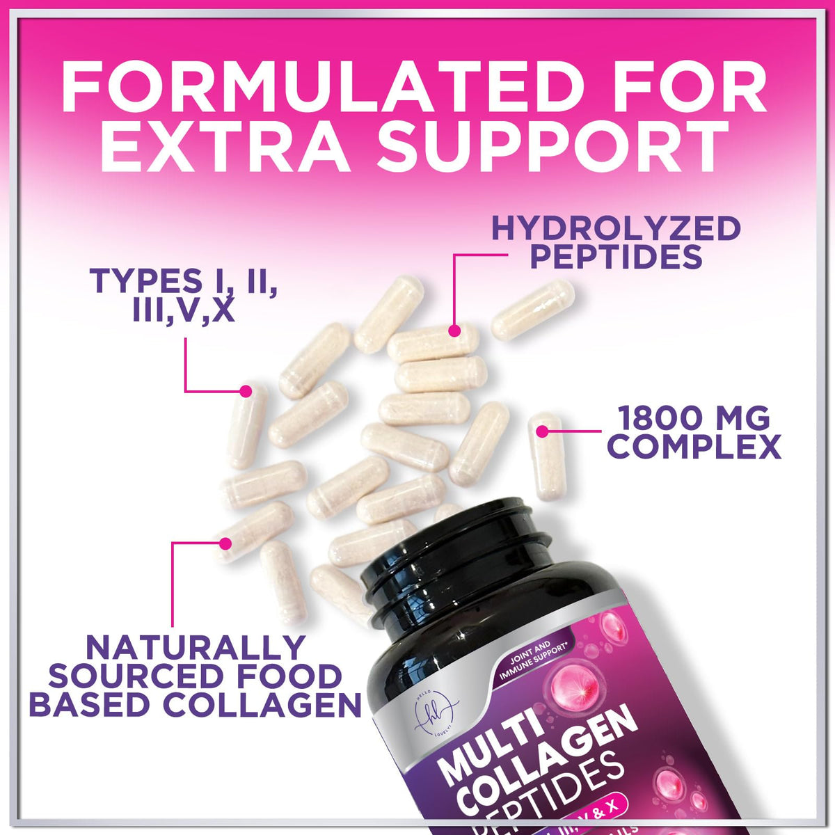 Multi Collagen Supplement 2400 mg - Types I, II, III, V & X Multi Collagen Peptides Pills for Women & Men, Hydrolyzed Collagen Supplements, Hair, Skin, Nail, & Joint Support Supplement, 60 Capsules Hello Lovely!Buy Supplements Australia