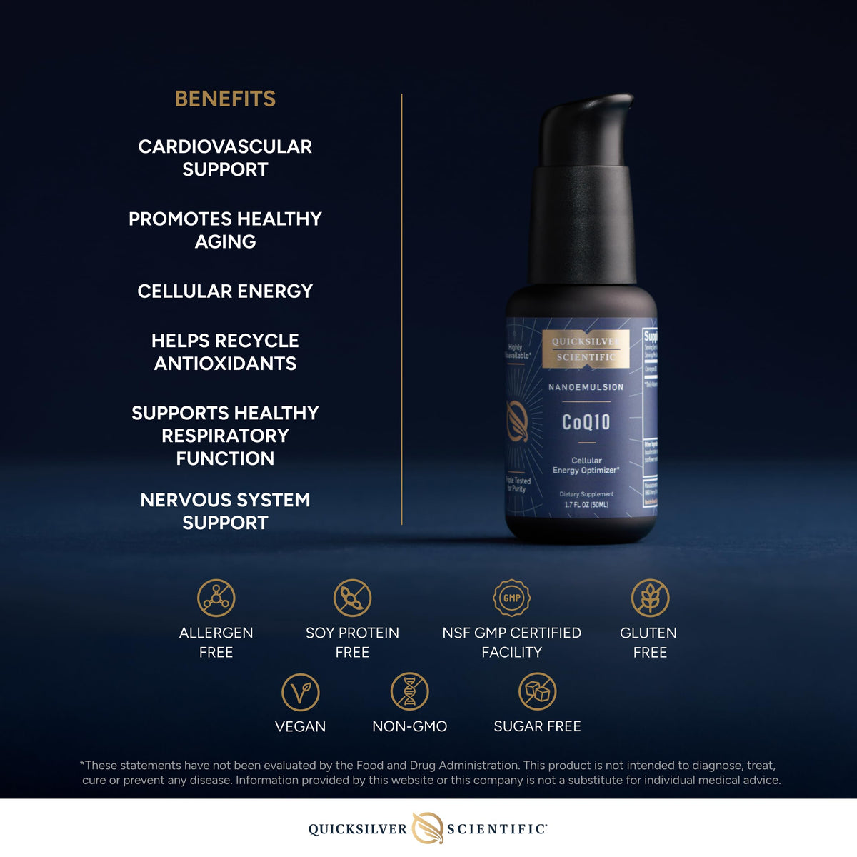 Quicksilver Scientific CoQ10 Nanoemulsion - Liposomal Coenzyme Q10 Cardiovascular Support & Cellular Energy Supplement - Fast Absorbing Liquid (1.7oz / 50ml) Quicksilver ScientificBuy Supplements Australia