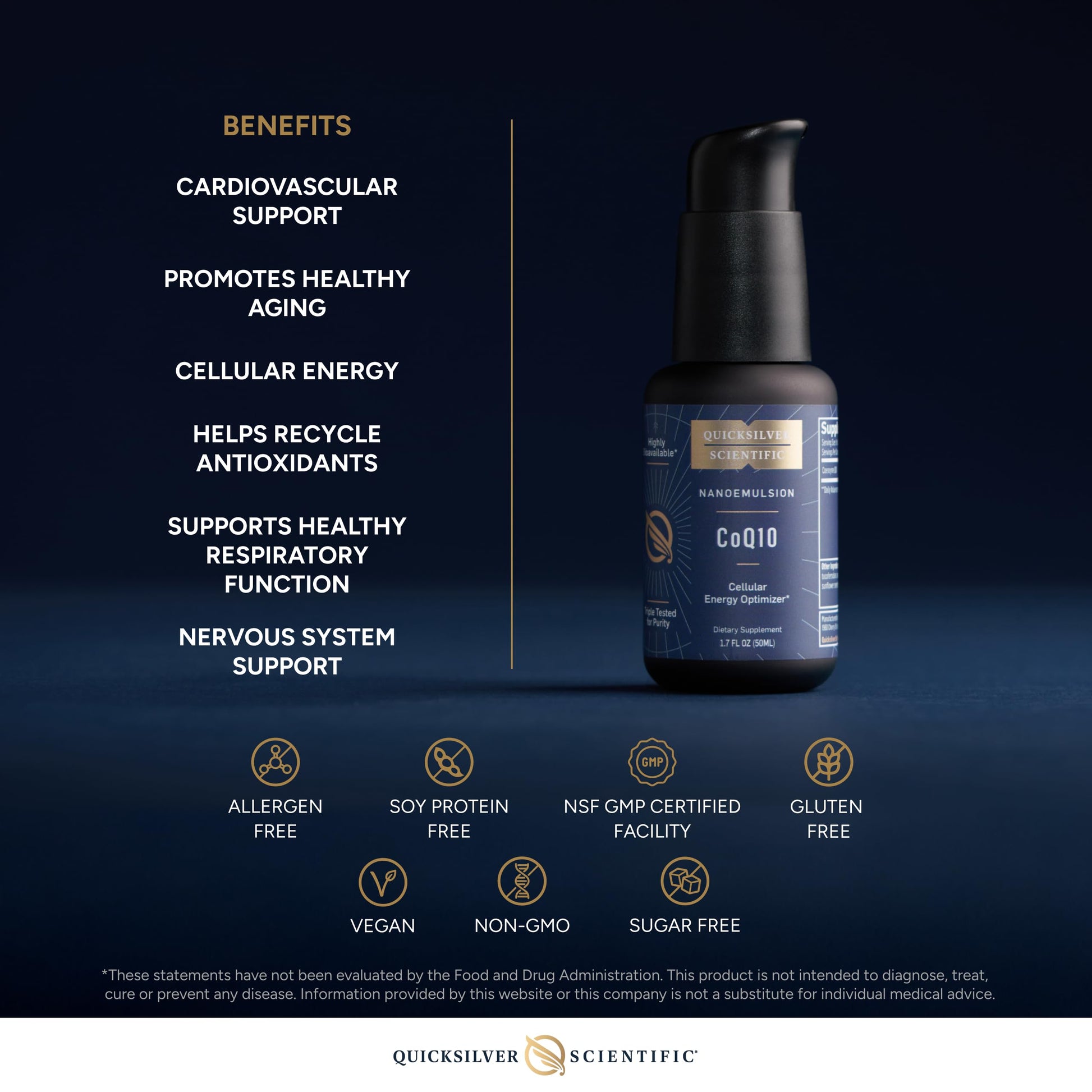 Quicksilver Scientific CoQ10 Nanoemulsion - Liposomal Coenzyme Q10 Cardiovascular Support & Cellular Energy Supplement - Fast Absorbing Liquid (1.7oz / 50ml) Quicksilver ScientificBuy Supplements Australia