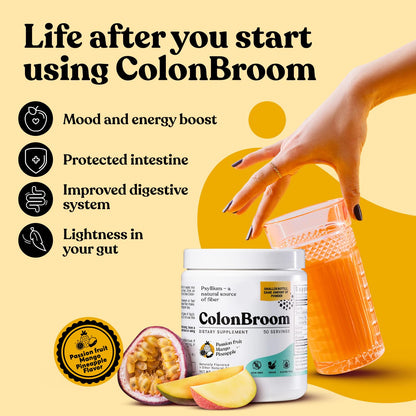 ColonBroom Psyllium Husk Powder with Stevia (Tropical Fruits) - Colon Cleanse for Bloating Relief & Gut Health - Colon Broom Fiber Powder Drink - Vegan Fiber Powder Stevia Supplement, 100 Servings ColonBroomBuy Supplements Australia