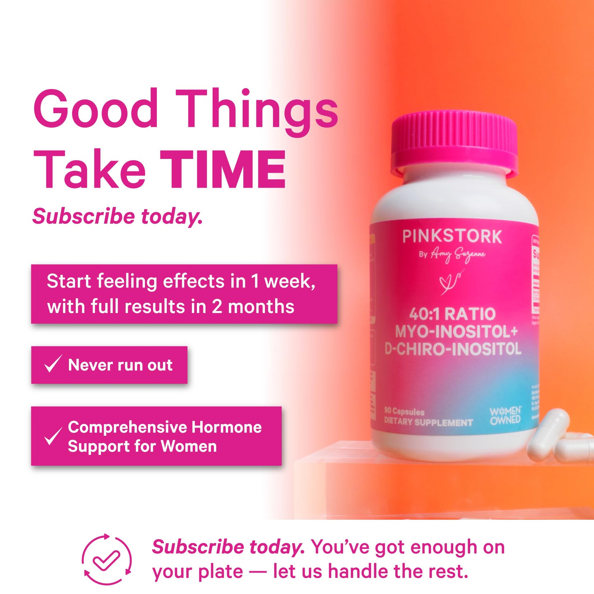Pink Stork Myo-Inositol & D-Chiro Inositol Supplement - Hormonal Balance for Women - Ovarian Support - 40:1 Ratio - Fertility Supplements for Women - 180 Capsules, 2 Month Supply Pink StorkBuy Supplements Australia