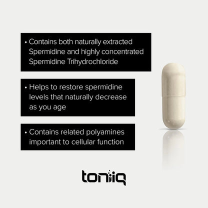 Toniiq 22mg Ultra Concentrated Spermidine Supplement -Spermidine Supplements for Men and Women - Rice Germ Extract and Trihydrochloride Complex Blend - 60 Vegetarian Capsules - 30 Servings Toniiq buy supplements Au