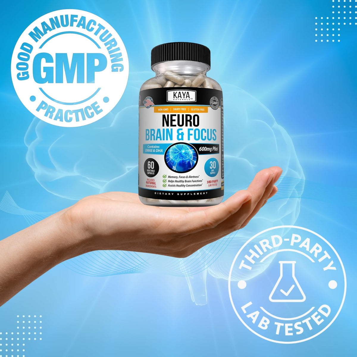 Kaya Naturals - Neuro Brain for Memory & Focus - Nootropic Energy Capsule - Nootropic Brain Support Supplement - Focus & Concentration & Learning Accuracy - Cognitive Function - 60 Count Kaya NaturalsBuy Supplements Australia
