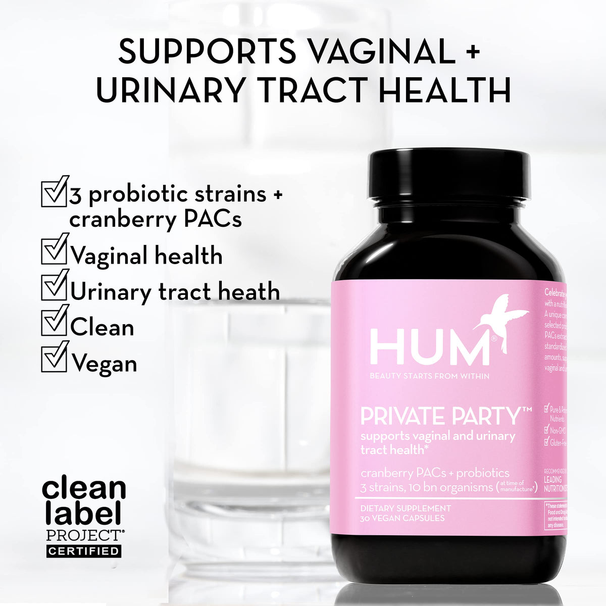 HUM Private Party Vaginal Probiotics for Women, pH Balance and Urinary Tract Support Vaginal Probiotic Supplement with Cranberry & Lactobacillus Blend, Women's Health Cranberry Pills, 90 Capsules HUMBuy Supplements Australia