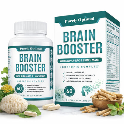 Purely Optimal Brain Booster Nootropic Supplement – Brain Support for Memory, Focus, Clarity, Jitter-Free Energy for Adults, Seniors– with Ginkgo Biloba, Alpha GPC, Lion’s Mane – 60 Capsules Purely OptimalBuy Supplements Australia
