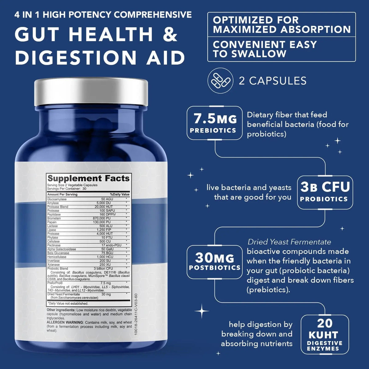 4-in-1 Prebiotic Probiotic & Postbiotic for Women & Men, Complete Gut & Digestive Support Supplement, Pre Post Probiotics & Digestive Enzymes 60 Capsules PLANT.O NUTRITIONBuy Supplements Australia