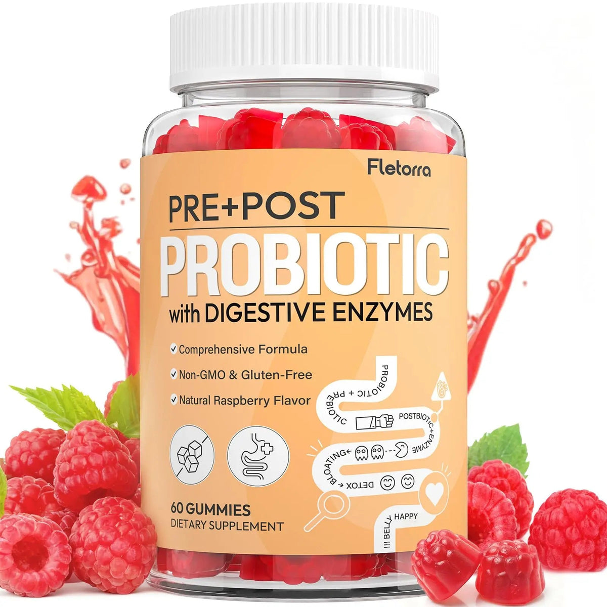 Probiotics for Women and Men, with 15 Prebiotics, 16 Digestive Enzymes & Postbiotics - Probiotics for Digestive Health & Bloating, Probiotic Gummies for Gut Health & Immunity, Sugar-Free, 60 Gummies FletorraBuy Supplements Australia