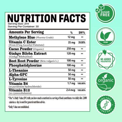 Methylene Blue Drops 1% Solution, Pharmaceutical Grade for Humans 11-in-1 Nootropic Blend w.Vitamin C Ester Cacao & L-Theanine, Third-Party Tested Methyl Blue, No Formaldehyde, Memory Focus Cognitive AuraraNeNourishBuy Supplements Australia