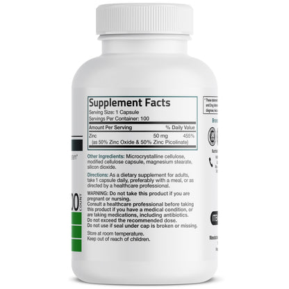 Bronson Zinc 50mg Complex High Potency Immune Support Supplement & Antioxidant and Skin Health