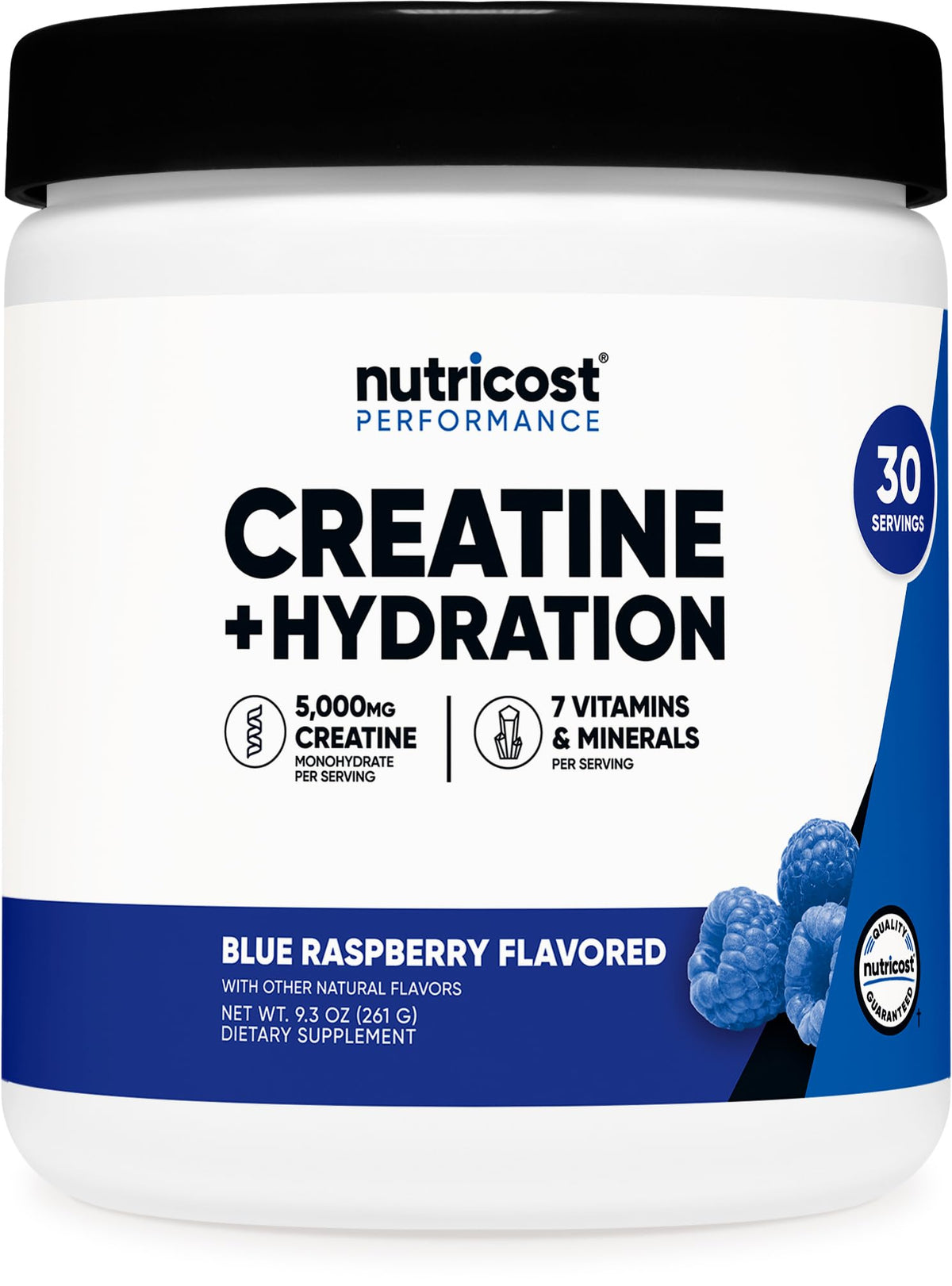 Nutricost Creatine Monohydrate + Hydration Blue Raspberry Flavored (30 Servings) - 7 Vitamins & Minerals, 5000mg of Creatine Per Serving NutricostBuy Supplements Australia