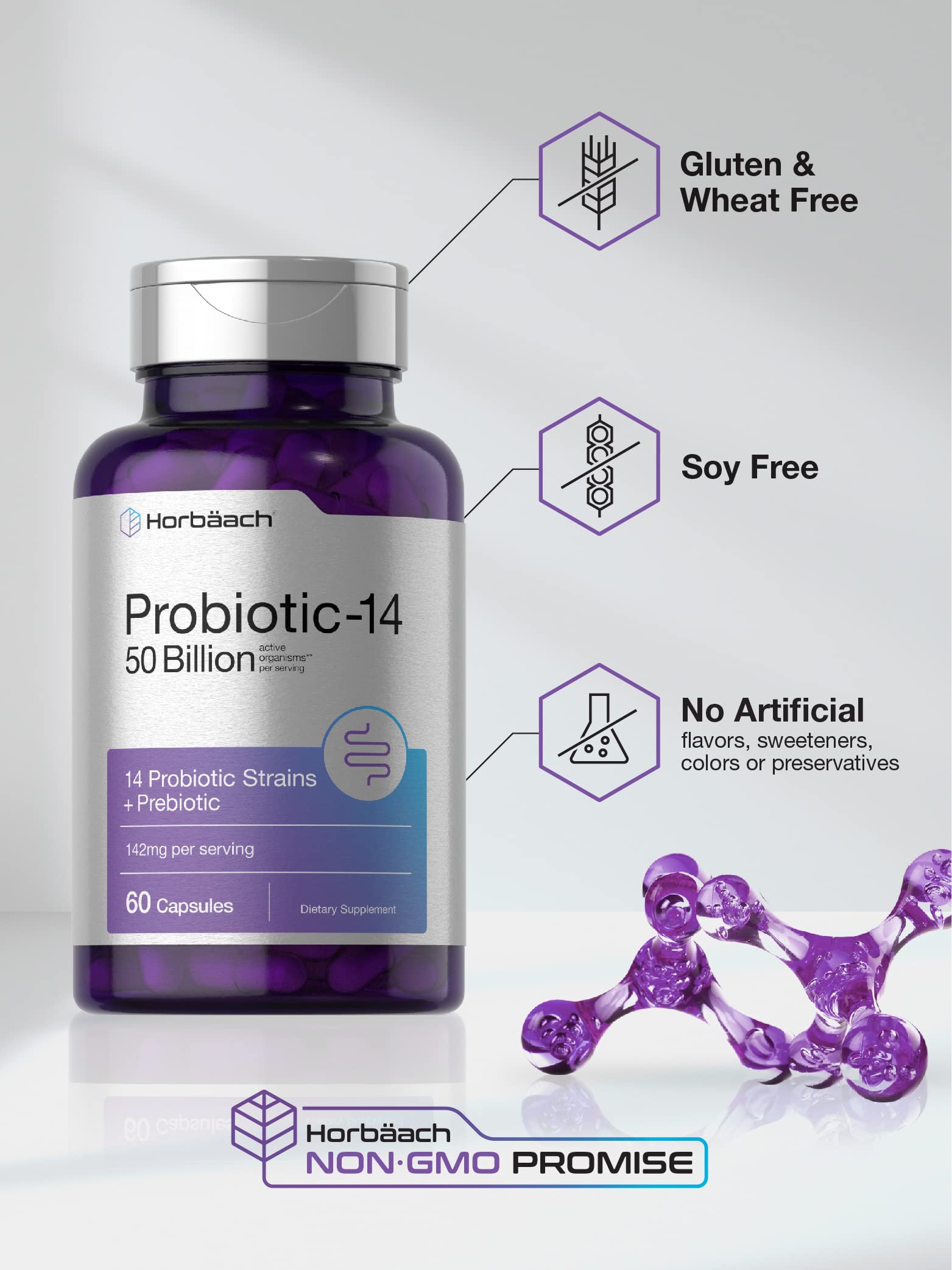 Horbäach Probiotics with Prebiotics | 60 Capsules | 50 Billion Active Organisms | Non-GMO HorbäachBuy Supplements Australia