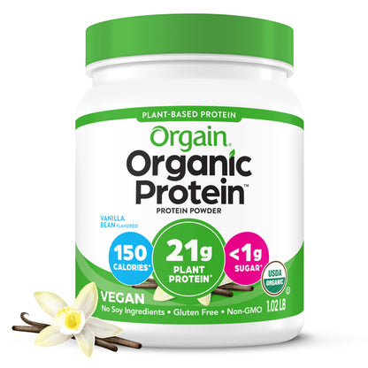 Orgain Organic Vegan Protein Powder, Vanilla Bean - 21g Plant Based Protein, 4g Prebiotic Fiber, No Lactose Ingredients, No Added Sugar, Non-GMO, For Shakes & Smoothies