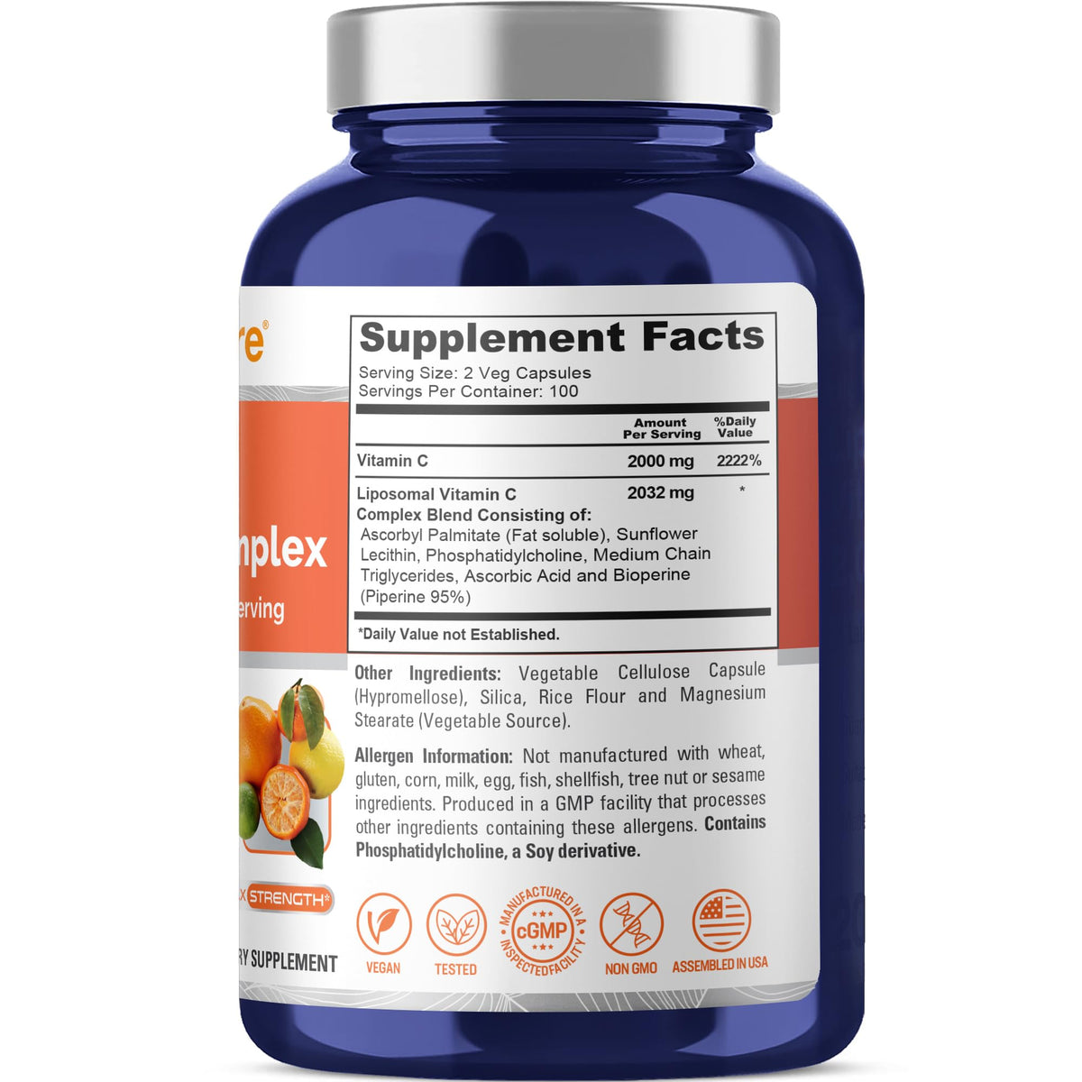 NusaPure Liposomal Vitamin C 2032mg - 200 Veggie Vegan Capsules, BioPerine - High Absorption Ascorbic Acid NusaPureBuy Supplements Australia