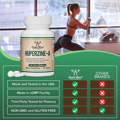 Huperzine A 200mcg (Third Party Tested) 120 Tablets, Brain Supplement to Promote Acetylcholine (Acetylcholinesterase Inhibitor) - Supports Memory and Focus by Double Wood Double Wood SupplementsBuy Supplements Australia