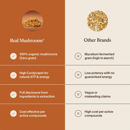 Real Mushrooms Capsules Supplements - Organic Cordyceps Mushroom Powder in Capsules - Energy and Performance Mushrooms with Verified Beta Glucans - Vegan, Non-GMO, 300 Capsules Real Mushrooms buy supplements Au