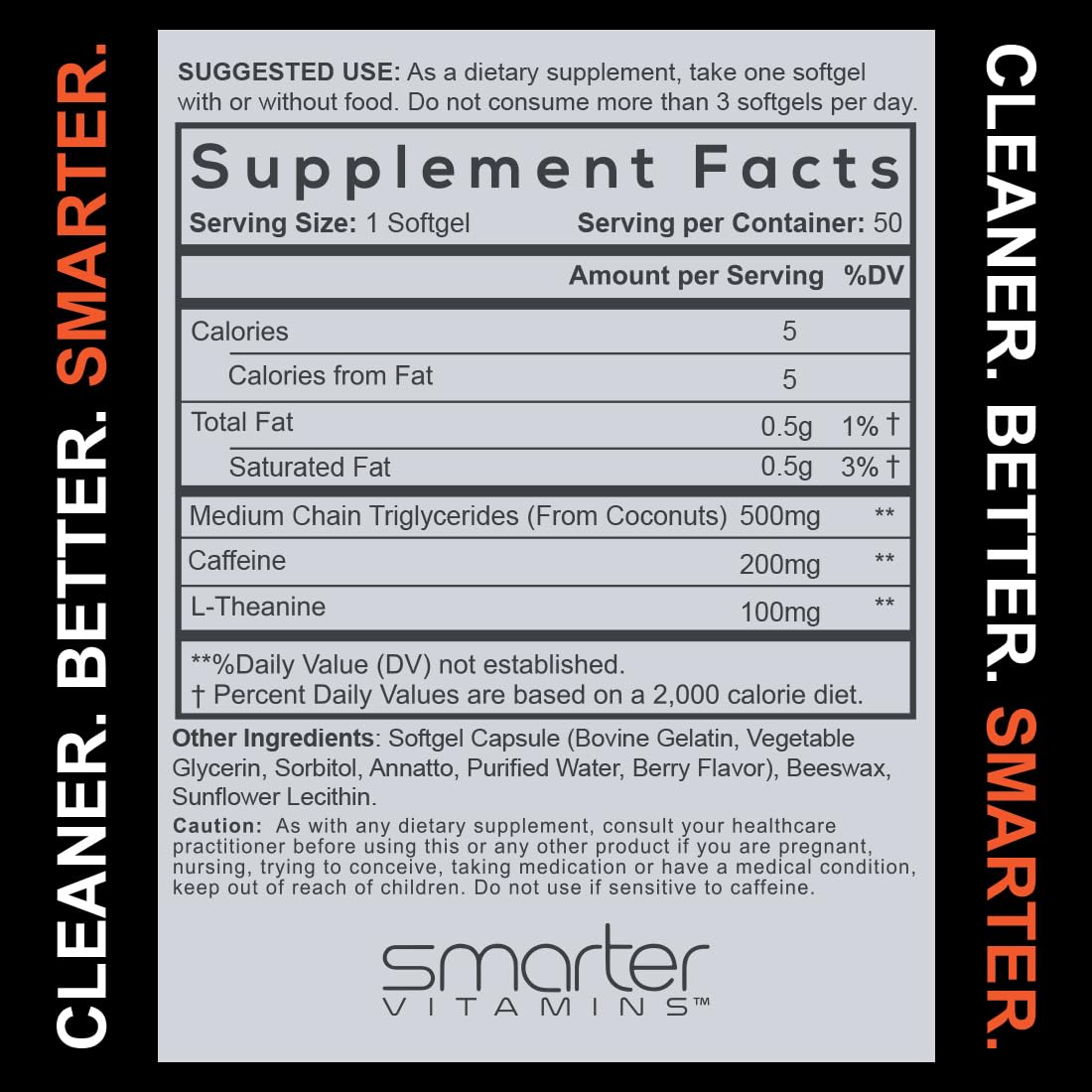 SmarterVitamins 200mg Caffeine Pills - MCT Oil from 100% Coconuts + 100mg L-Theanine, Energy and Focus SmarterVitamins canada supplements