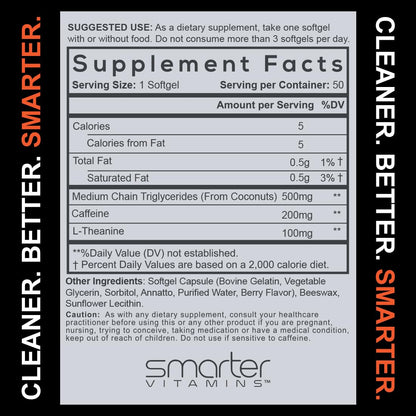 SmarterVitamins 200mg Caffeine Pills - MCT Oil from 100% Coconuts + 100mg L-Theanine, Energy and Focus SmarterVitamins canada supplements
