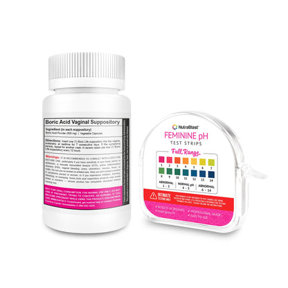 NutraBlast Boric Acid Vaginal Suppositories 600mg (30 Count) & Feminine pH Test Strips 1-14 (100-Tests Roll) | Monitor Feminine Intimate Health | Acidity & Alkalinity Balance NutraBlastBuy Supplements Australia