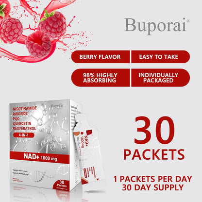 Buporai NAD Supplement 1000 mg Liquid Packets - NAD Supplements for Women & Men with Nicotinamide Riboside, Resveratrol, PQQ, Quercetin - NMNH Supplement Alternative for Anti-Aging, Energy-30 Packets BuporaiBuy Supplements Australia