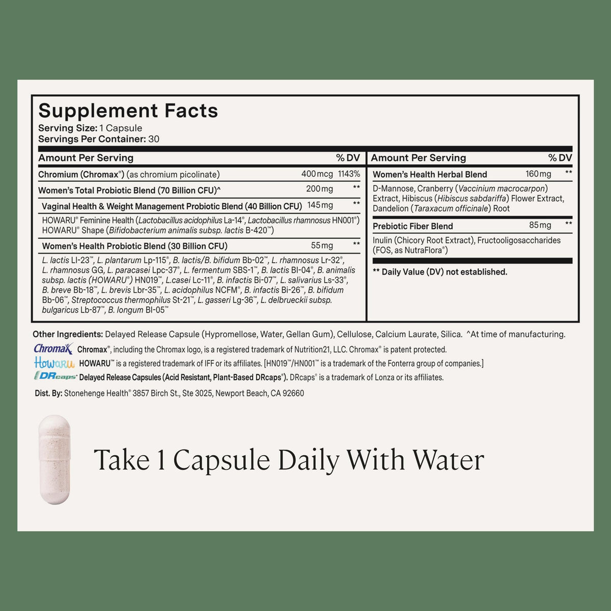 Stonehenge Health Biotics for Women Probiotic 70 Billion CFU, 24 Strains + Prebiotic Fiber, Weight Management, Focus & Mood, Digestive, Vaginal & Immune Support