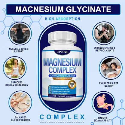 Magnesium Complex Supplement 1200mg - Advanced 7-in-1 Magnesium Blend - Glycinate, Citrate, Malate, Taurate, Oxide, Aspartate, Orotate – High Absorption Formula – Non-GMO, 90 Capsules Lipzome buy supplements Au