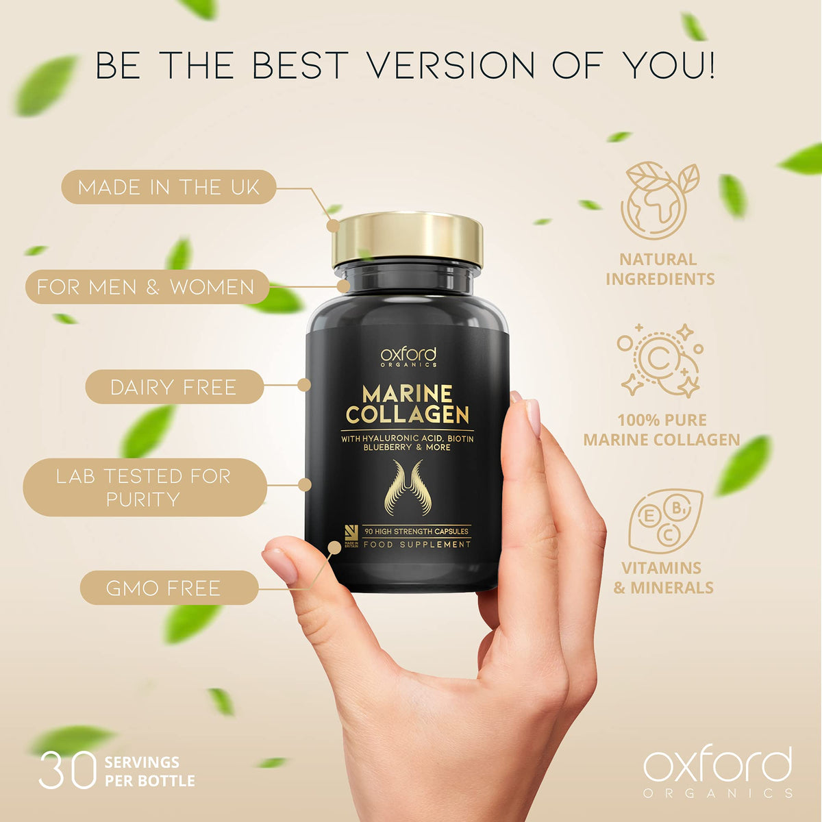 Advanced Marine Collagen Capsules | 1735mg Superfood & Vitamin Boosted Complex for Glowing Hair, Skin & Nails Oxford OrganicsBuy Supplements Australia