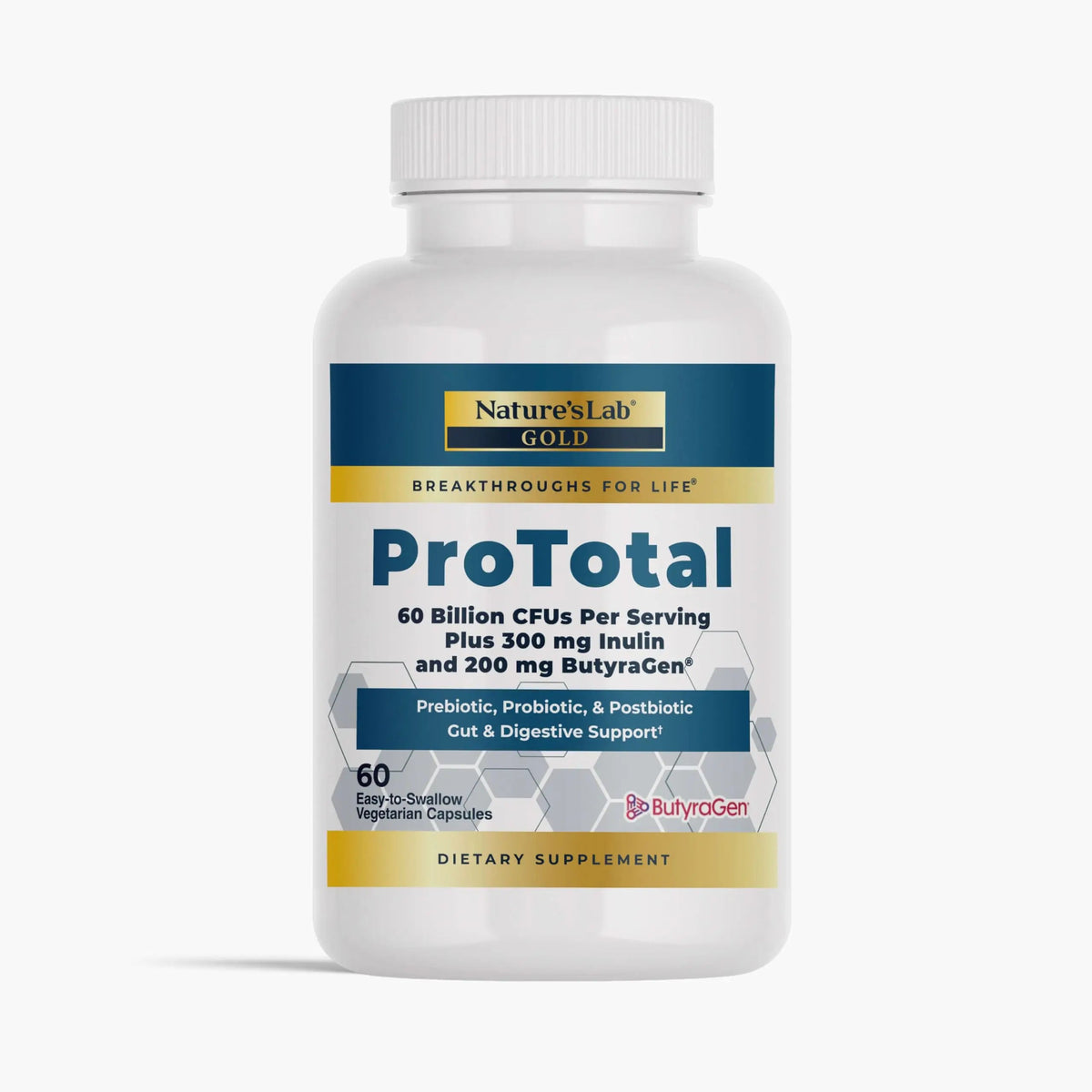 Nature's Lab Gold ProTotal - 60 Billion CFU Probiotic, Prebiotic, Postbiotic, Synbiotic - with Butyragen (Direct Butyrate Generator) 60 Ct Nature's LabBuy Supplements Australia