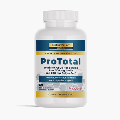 Nature's Lab Gold ProTotal - 60 Billion CFU Probiotic, Prebiotic, Postbiotic, Synbiotic - with Butyragen (Direct Butyrate Generator) 60 Ct Nature's LabBuy Supplements Australia