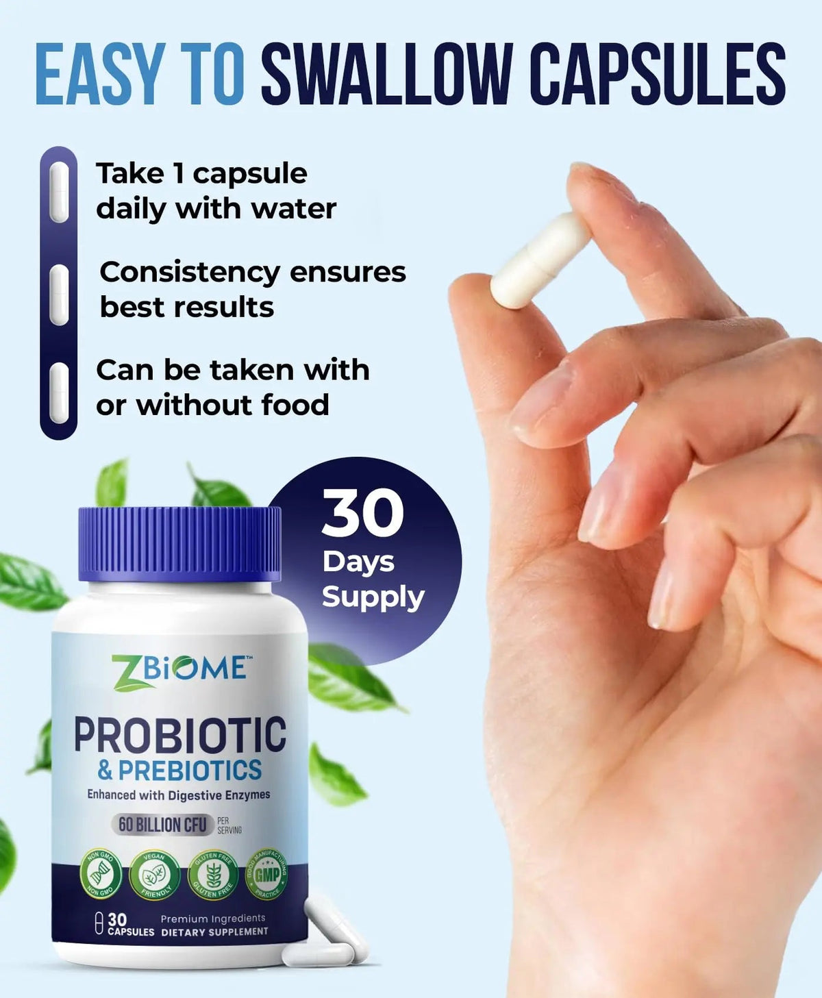 Prebiotics and Probiotics for Men & Women – 60 Billion CFU with 10 Strains – Pre and Probiotics with Acidophilus for Immune, Gut Health, Digestive Support, Constipation,Diarrhea, Gas & Bloating -30ct ZBIOMEBuy Supplements Australia