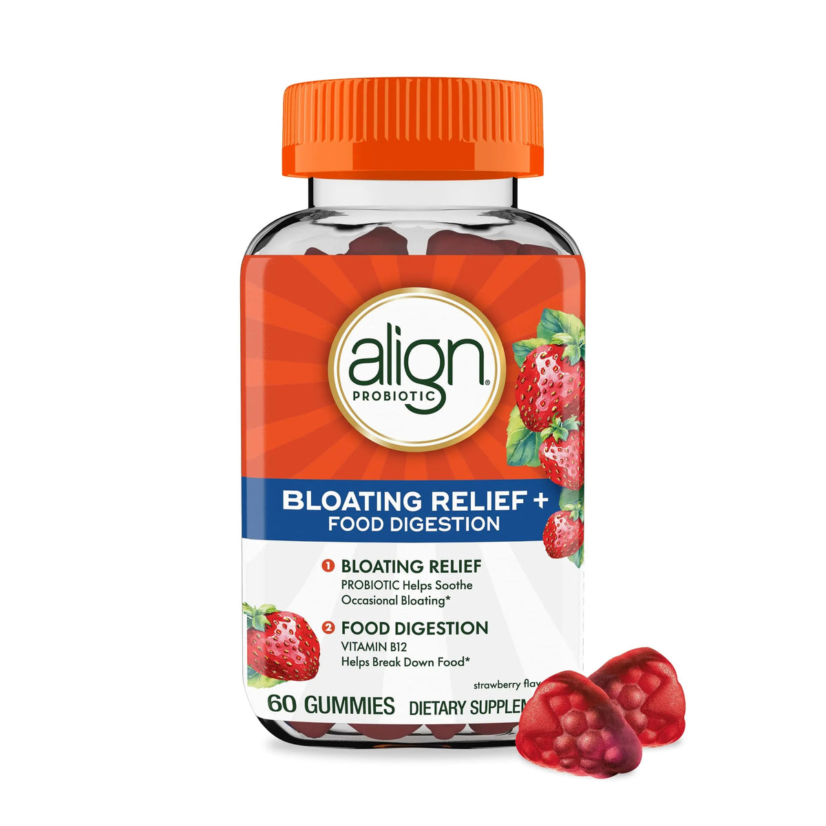 Align Probiotic, Bloating Relief + Food Digestion, Probiotics for Women and Men, Probiotic Helps Soothe Occasional Bloating*, With Vitamin B12 to Help Break Down Food into Cellular Energy*,60 Gummies AlignBuy Supplements Australia