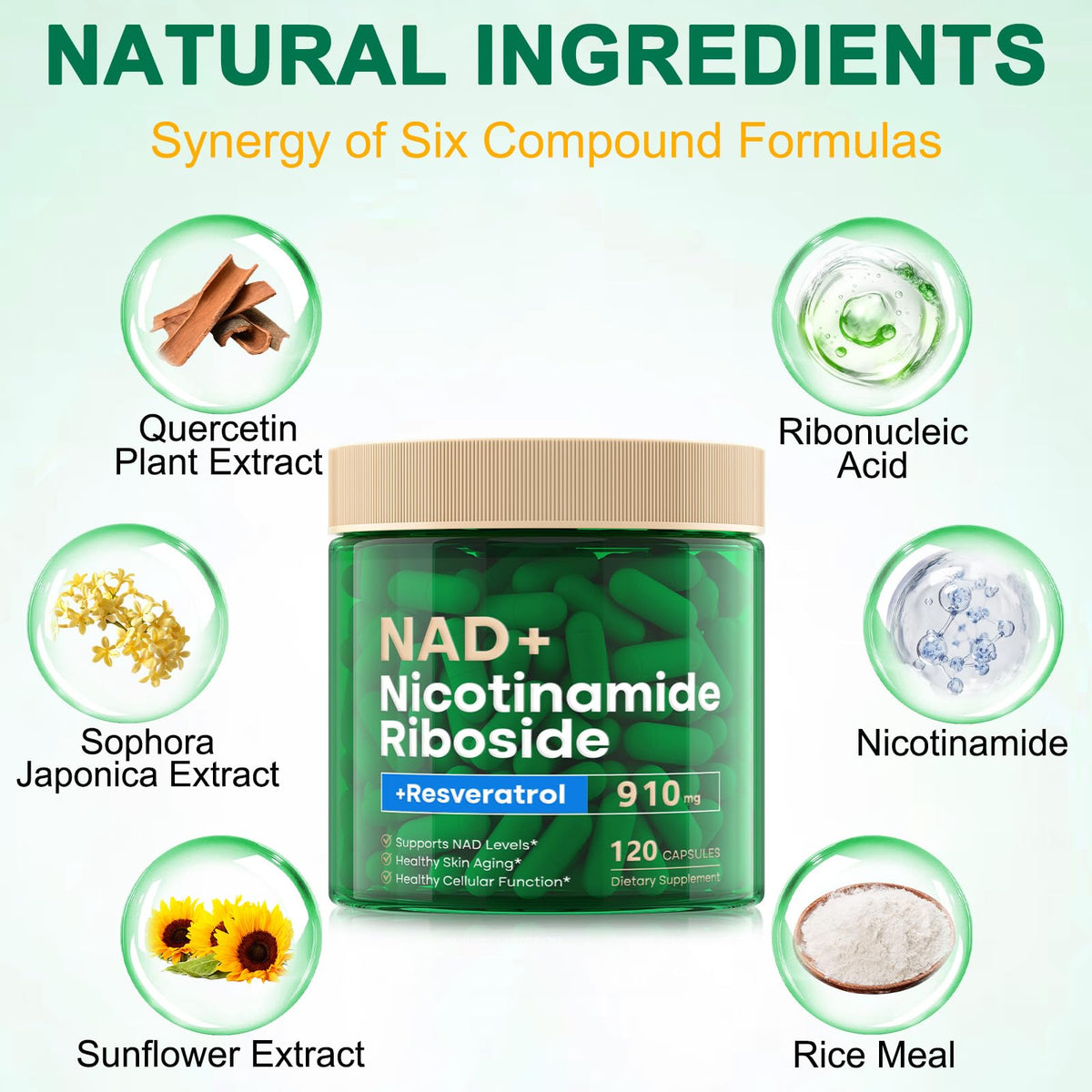 NAD Supplement 120 Capsules, Liposomal Nicotinamide Riboside, Resveratrol, Quercetin, NAD Nicotinamide Riboside Resveratrol 910mg for Women & Men, NAD Supplement for Anti Aging and Cell Regeneration RHBESTOKBuy Supplements Australia