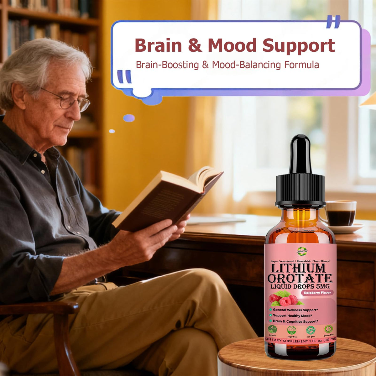 Pure Lithium Orotate Liquid Drops 5mg, Low Dose Lithium Brain Supplement for Cognitive Memory Mood Behavior, High Bioavailability Liquid Lithium-Orotate Drops for Kids Adults Vegan Non-GMO JUIWEFKKBuy Supplements Australia