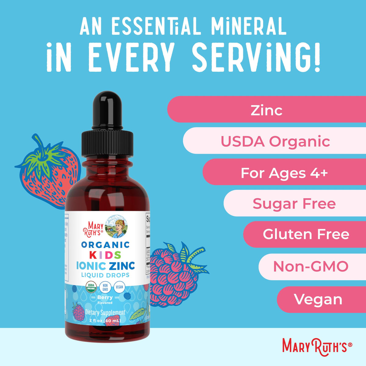 MaryRuth Organics Zinc Supplement for Immune Support, Immune Support Supplement for Kids, Ages 4-13, Zinc Sulfate, Vegan, USDA Organic, Glycerin Based, 2 Fl Oz MARYRUTH'SBuy Supplements Australia