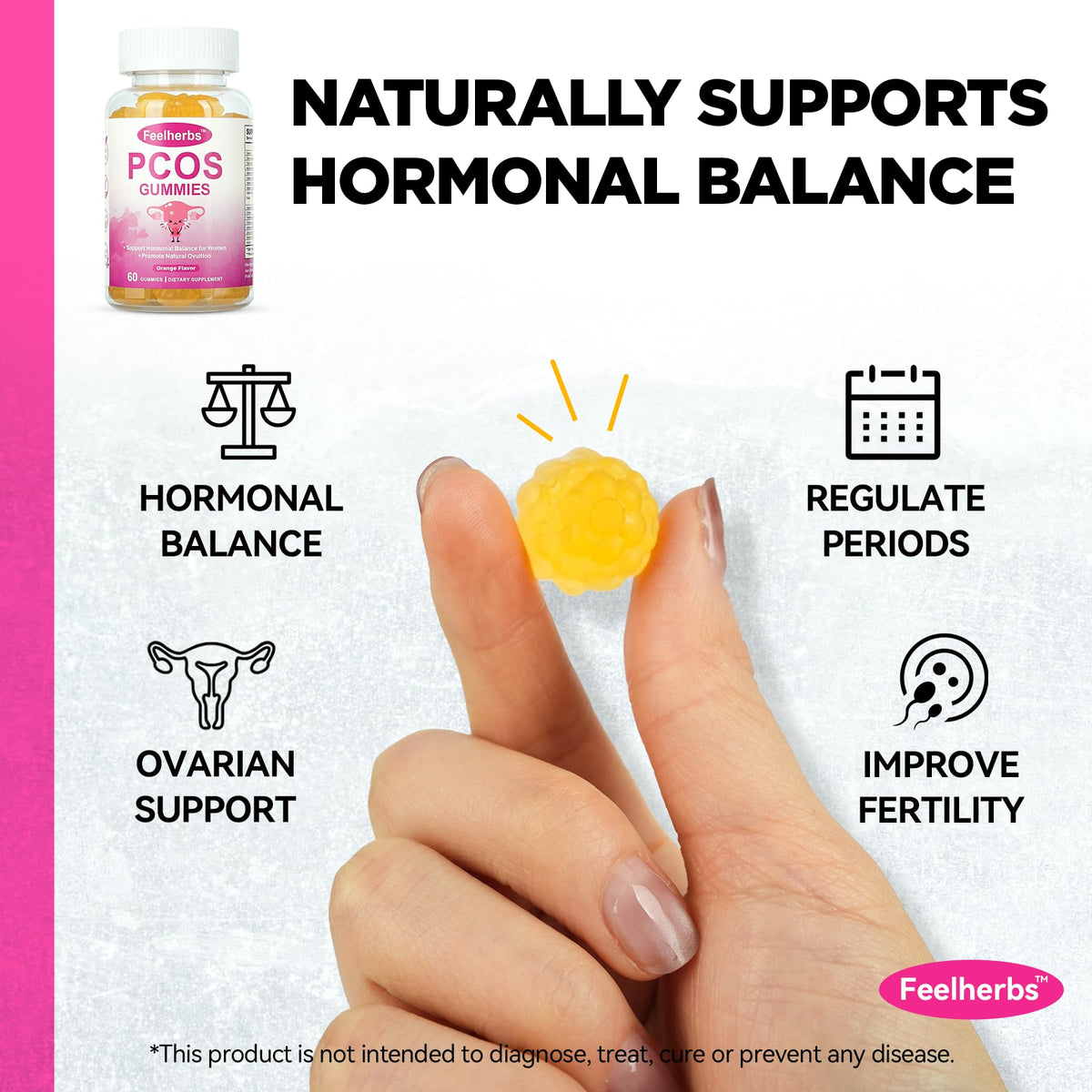 PCOS Gummies for Women Menstrual Cycle & Hormonal Balance, 60 Count Ovarian Support Gummies with Myo-Inositol, Folate and Vitamins, Orange Flavor PCOS Vitamins Gummies Helps Fertility and Ovulation FeelherbsBuy Supplements Australia