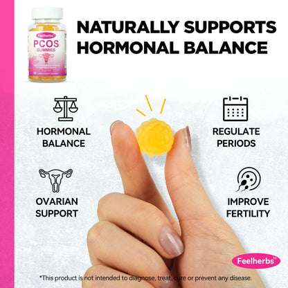 PCOS Gummies for Women Menstrual Cycle & Hormonal Balance, 60 Count Ovarian Support Gummies with Myo-Inositol, Folate and Vitamins, Orange Flavor PCOS Vitamins Gummies Helps Fertility and Ovulation FeelherbsBuy Supplements Australia