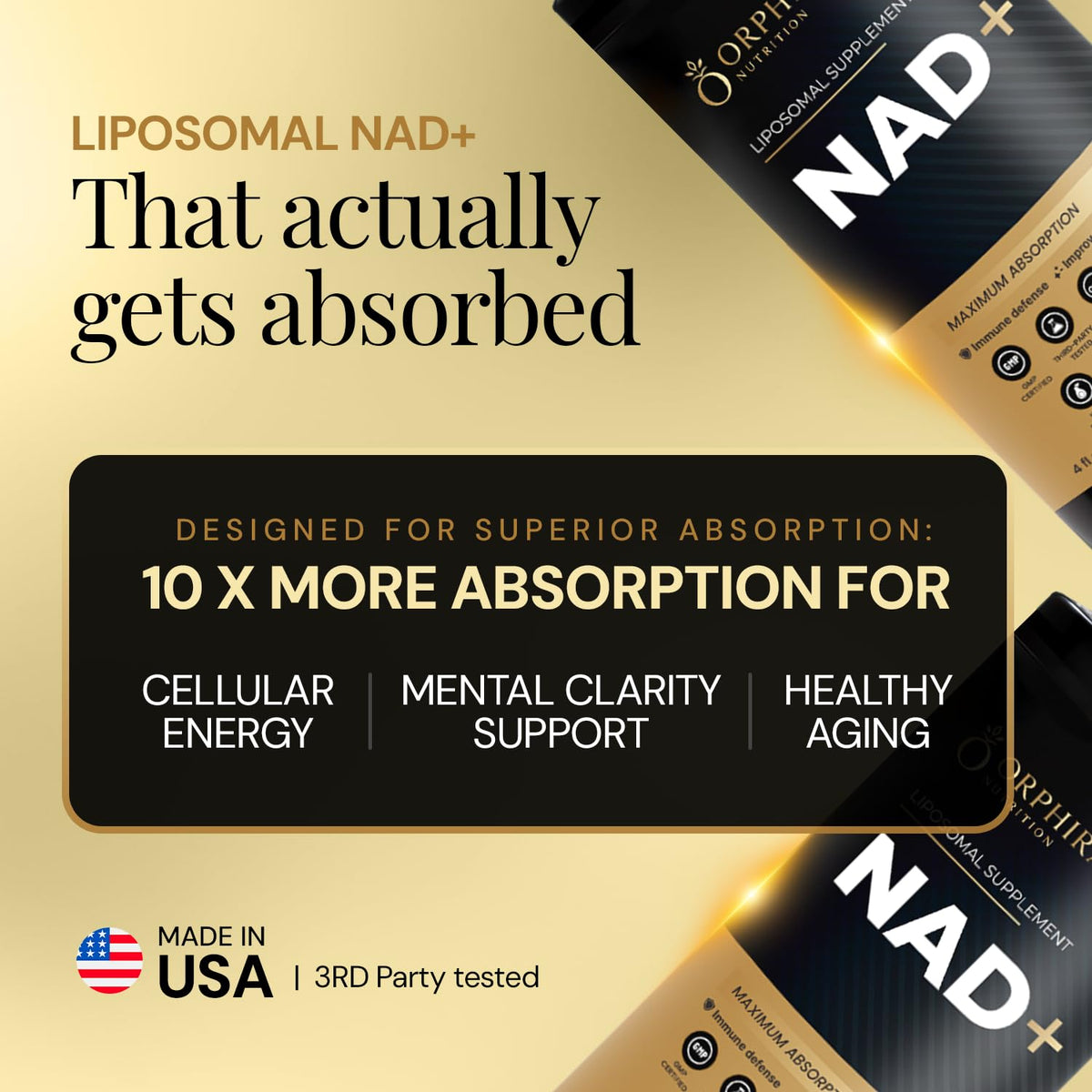 Orphira Liquid Liposomal NAD+ Supplement - 10x Better Absorption for Cellular Energy, Mental Clarity, Healthy Aging & Vitality Support - Enhanced NAD Plus, Vegan, Non-GMO - 30 Servings (4 fl oz) Orphira NutritionBuy Supplements Australia