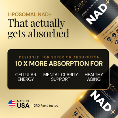 Orphira Liquid Liposomal NAD+ Supplement - 10x Better Absorption for Cellular Energy, Mental Clarity, Healthy Aging & Vitality Support - Enhanced NAD Plus, Vegan, Non-GMO - 30 Servings (4 fl oz) Orphira NutritionBuy Supplements Australia
