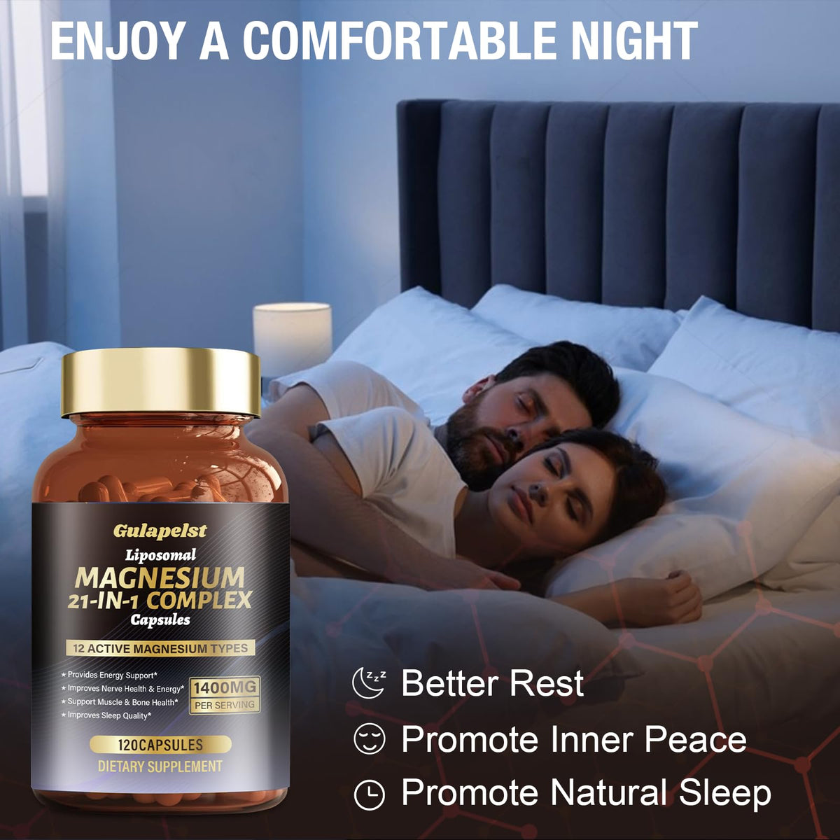 21 in 1 Liposomal 1400mg Magnesium Complex (Citrate, Glycinate, Malate etc) Capsule - 12 Active Types Magnesium with Vitamin D3, B6, B12, C, Ashwagandha & CoQ10 for Women & Men
