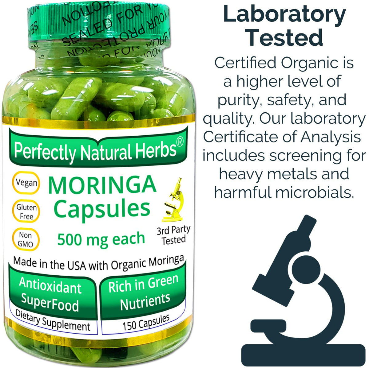 150 Moringa Capsules Made With USDA Certified Organic Moringa Leaf Powder Perfectly Natural HerbsBuy Supplements Australia