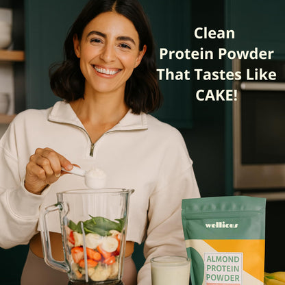 wellious Almond Protein Powder (Vanilla) - 18 Grams of Pure Healthiest Vegan Protein for Women & Men - Perfect Soy-Free & Smooth Gut Friendly Protein Powder for Sports Nutrition