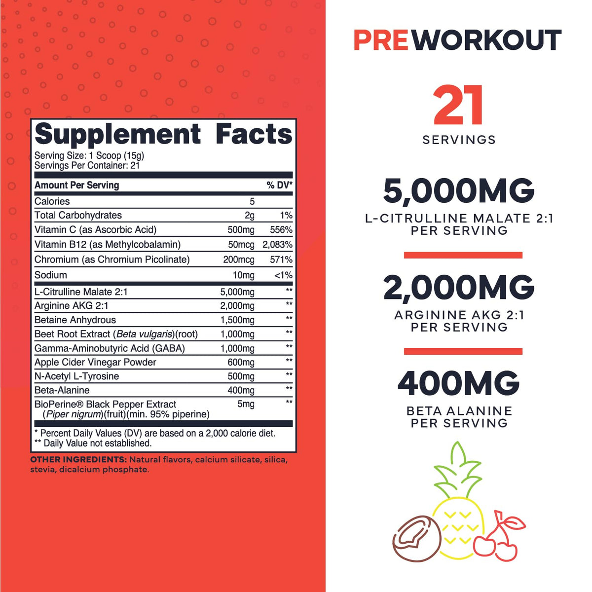 Ultra Clean Stim Free Pump Pre Workout + Nitric Oxide Booster (Fruit Punch) Beetroot, 7G Arginine Citrulline Malate, Betaine, Beta A, ACV+ - Sugar/Caffeine Free Natural Non Stim Preworkout Men & Women Type ZeroBuy Supplements Australia