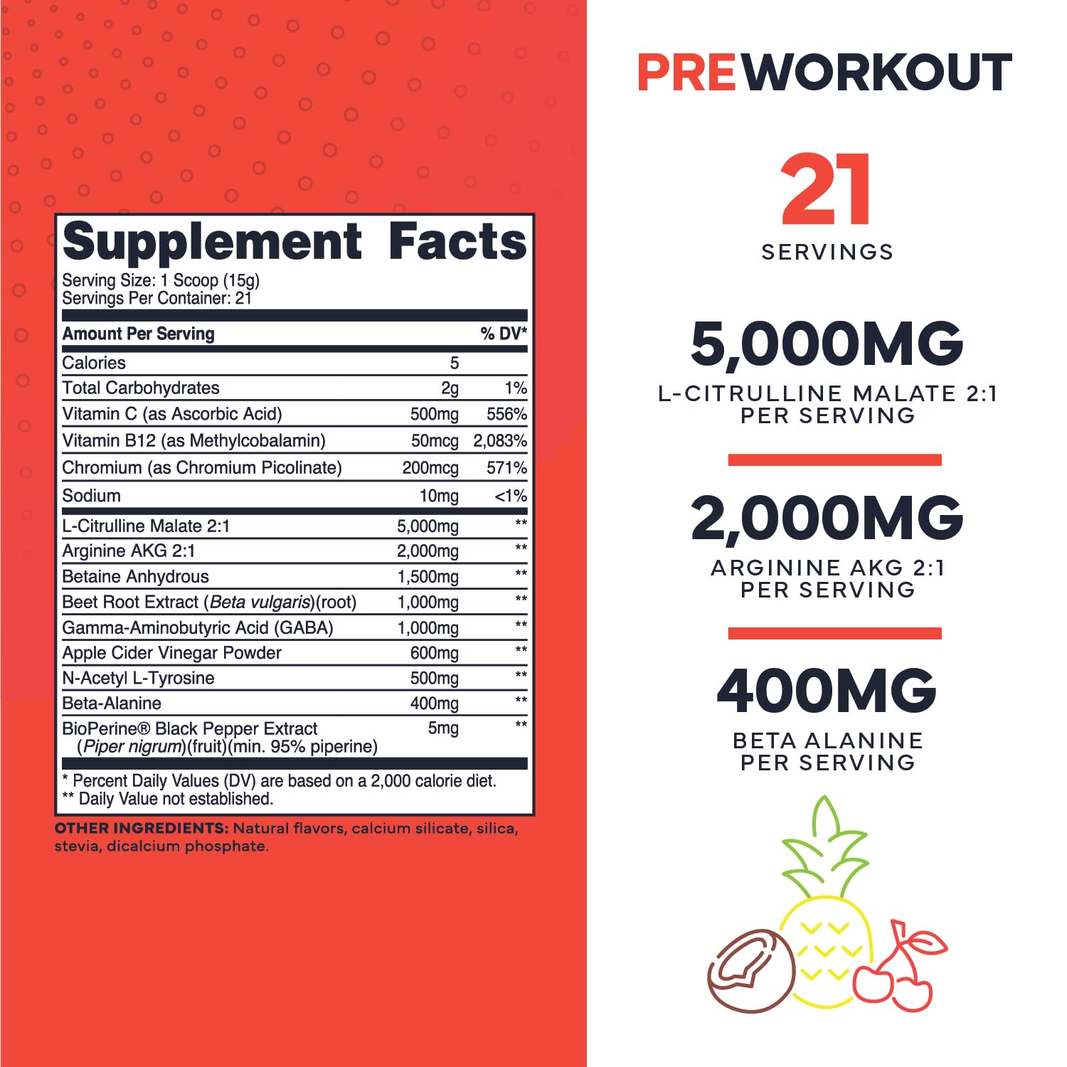 Ultra Clean Stim Free Pump Pre Workout + Nitric Oxide Booster (Fruit Punch) Beetroot, 7G Arginine Citrulline Malate, Betaine, Beta A, ACV+ - Sugar/Caffeine Free Natural Non Stim Preworkout Men & Women Type ZeroBuy Supplements Australia