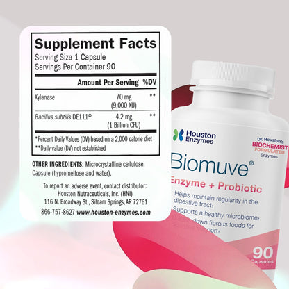 Houston Enzymes Biomuve – 120 Capsules | Professionally Formulated to Maintain Regularity & Healthy Bowel Movements | Unique Combination of Enzymes