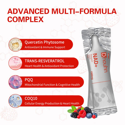 DNOUHN NAD Liquid Supplement 1500mg, Nicotinamide Riboside & Resveratrol with PQQ, NAD Supplement for Women & Men, Boosts Cellular Energy, Anti-Aging, Immune, Focus, 30 Packets DNOUHNBuy Supplements Australia
