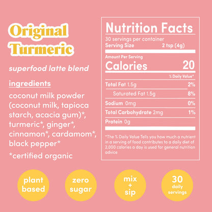 GOLDE - Superfood Latte Blend - Original Turmeric - Plant-Based w/Coconut, & Ginger - Vegan, Keto, Sugar-Free - 30 Servings GOLDEBuy Supplements Australia