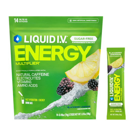 Liquid I.V.® Hydration Multiplier Sugar-Free + Energy - Blackberry Lemonade | Electrolyte Powder Drink Mix | 1 Pack (14 Servings)