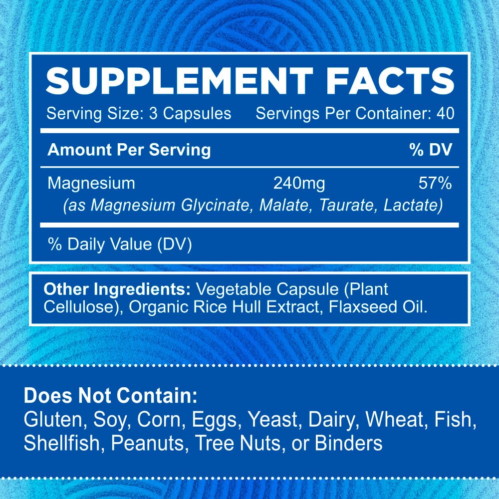 Zentastic Magnesium Complex 4-in-1 Supplement – Magnesium Glycinate, Malate, Taurate & Lactate – Chelated High Absorption for Nerves,